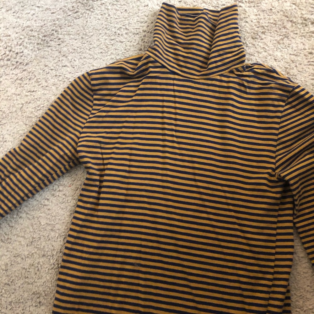 navy and gold striped turtle neck